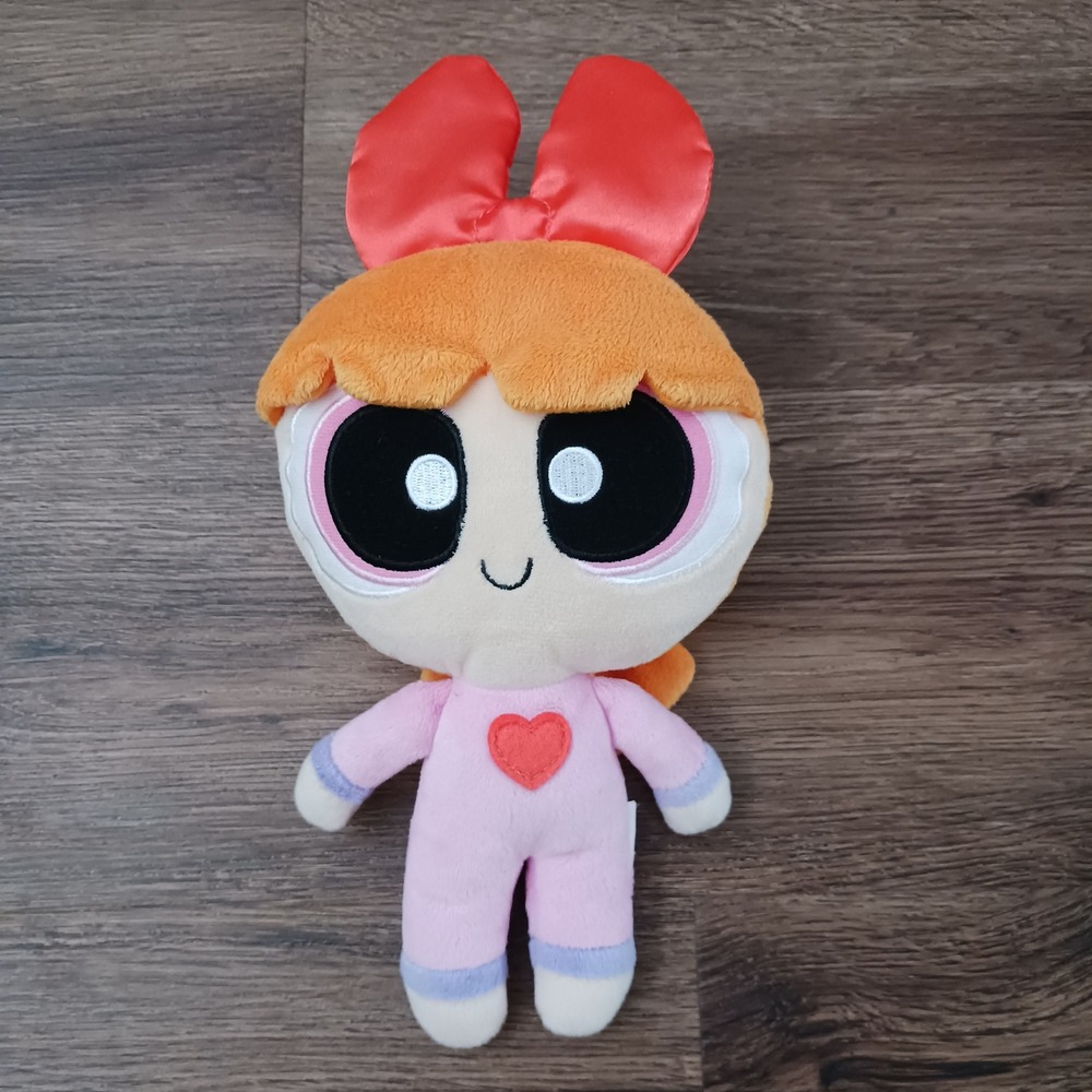 Powerpuff Girls Blossom Plush Doll Orange Hair Red Bow Pink Heart Stuffed Toy